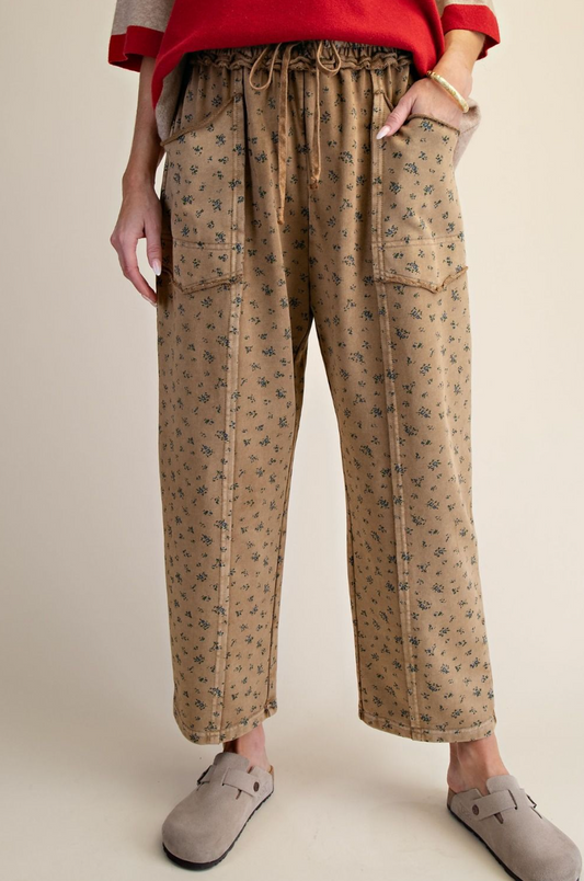 Ditsy Printed Mineral Wash Barrel Pants