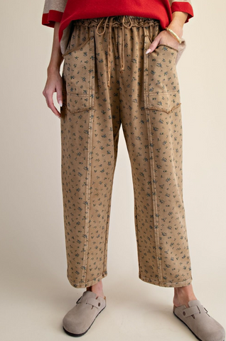 Ditsy Printed Mineral Wash Barrel Pants