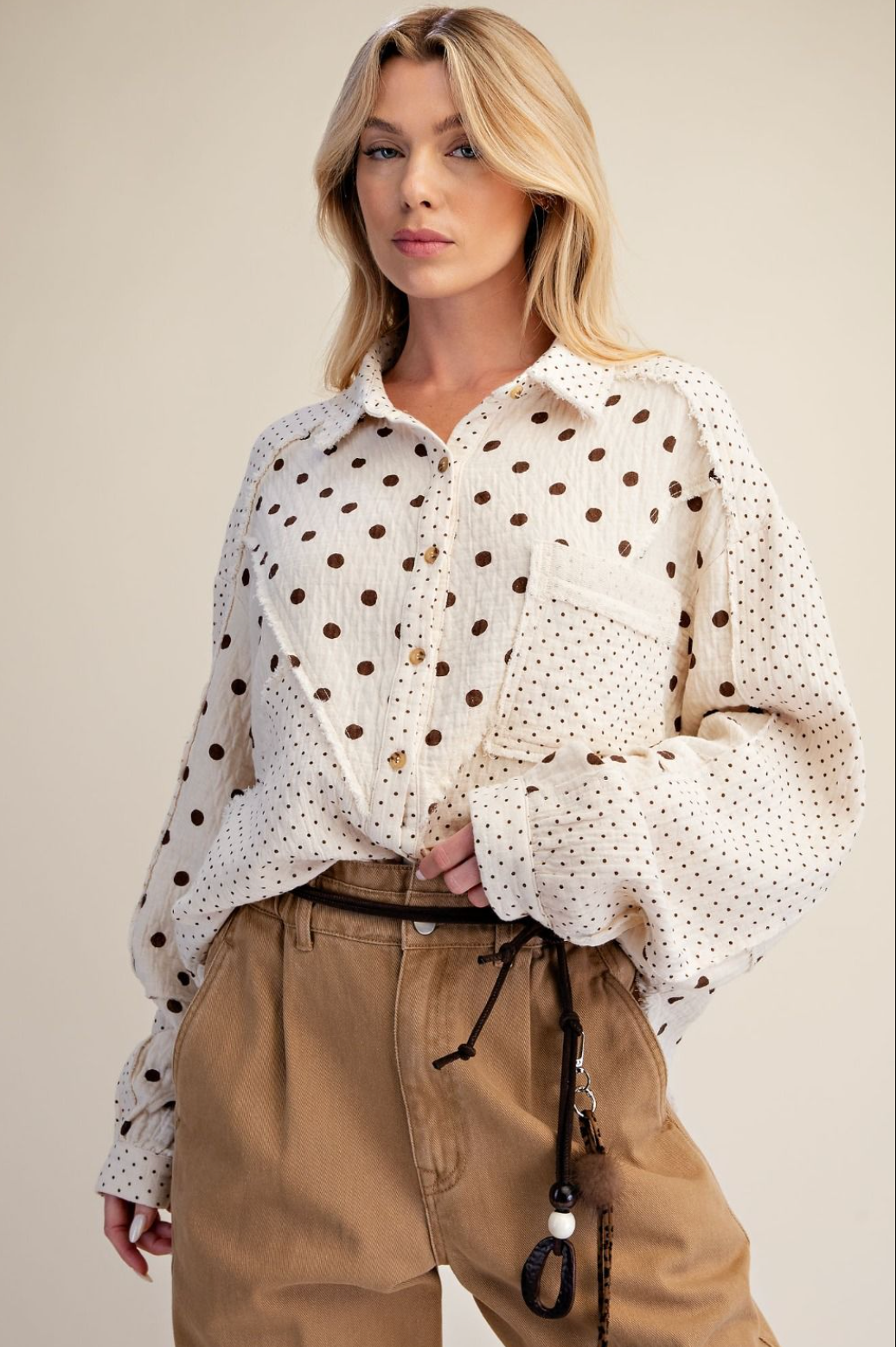 Gauze Polka Dot Button Down