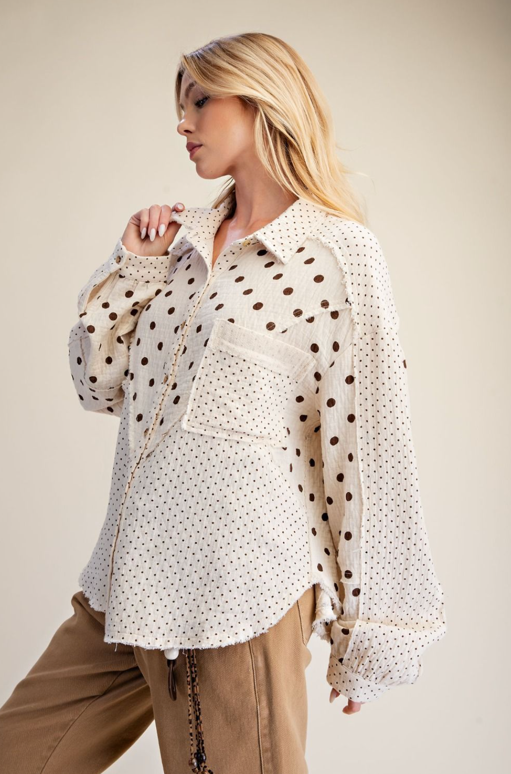 Gauze Polka Dot Button Down