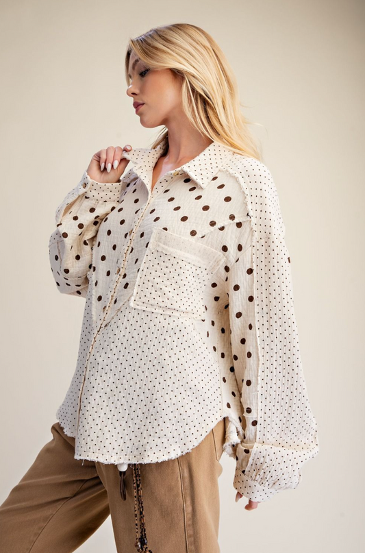 Gauze Polka Dot Button Down