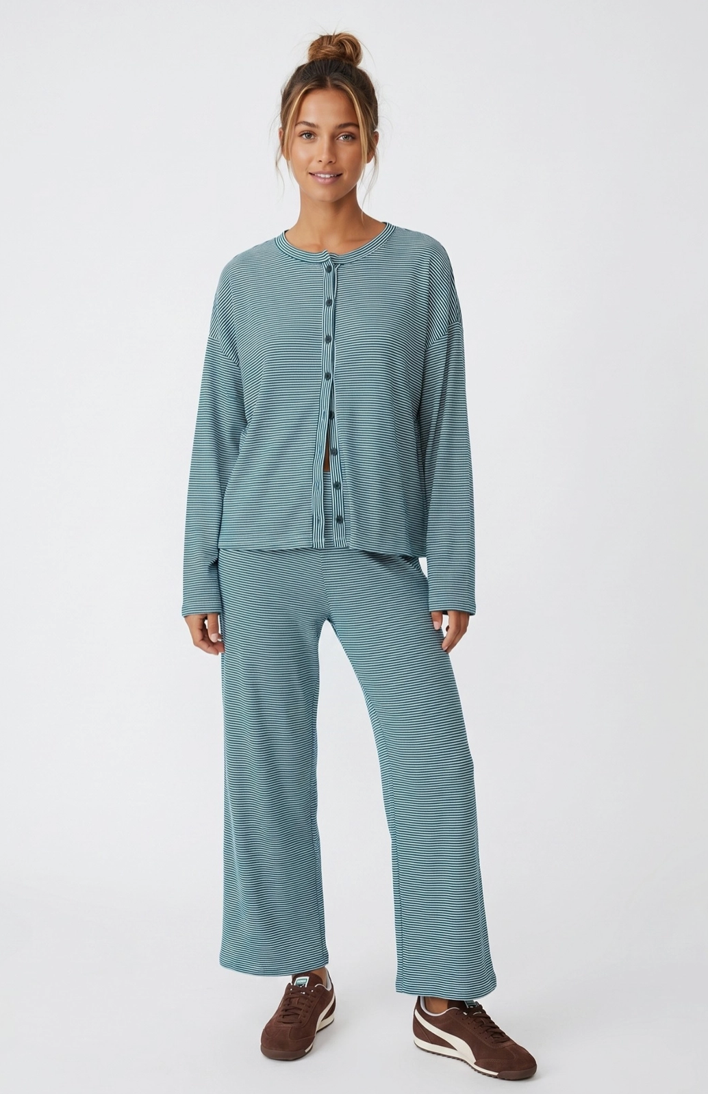 Stripe Fleece Button Down Top