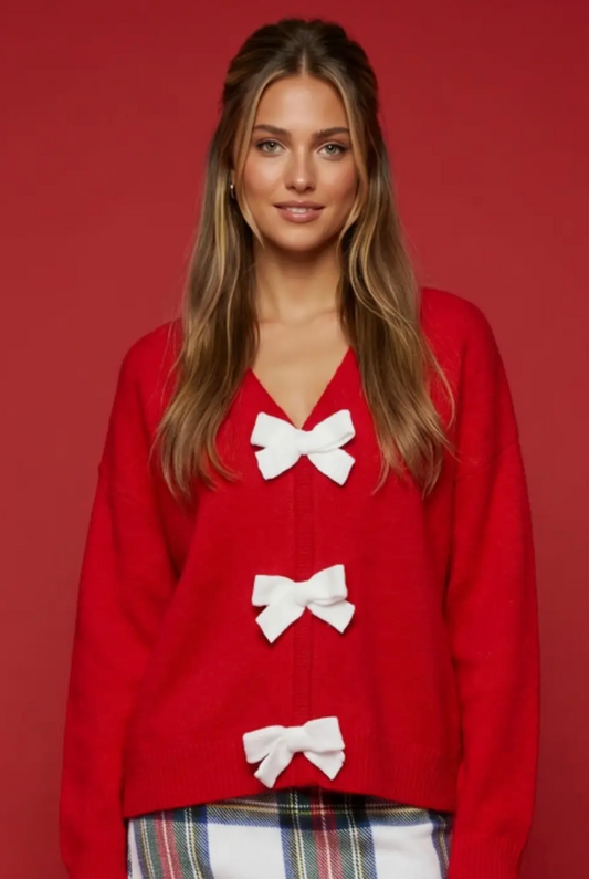 Contrast Bow Cardigan