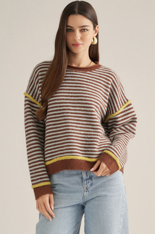Contrast Trim Stripe Sweater