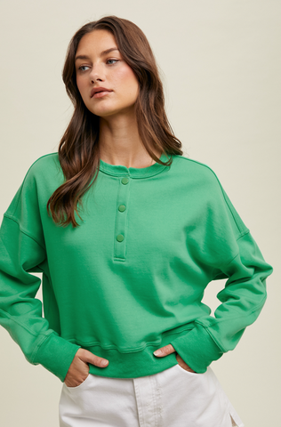 Relaxed Crop Henley Pullover