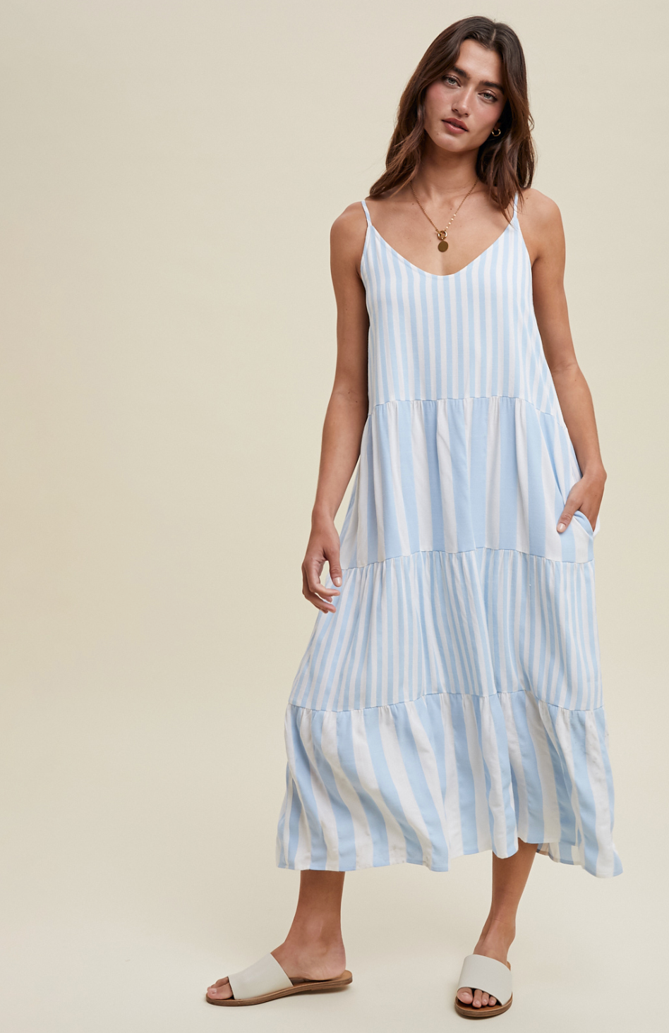 Multi-Striped Tiered Midi Dress