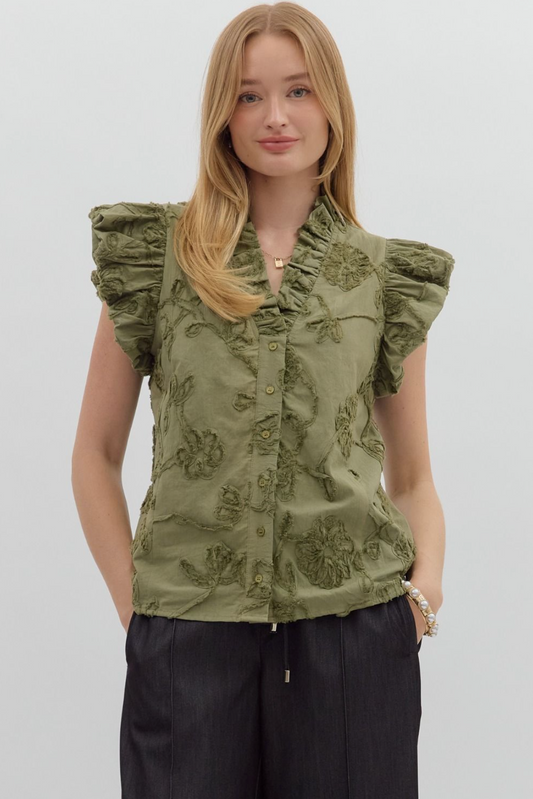 Floral Flutter Sleeve Blouse