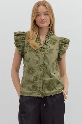 Floral Flutter Sleeve Blouse