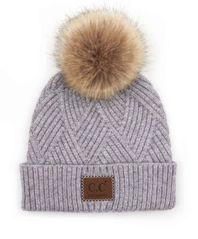 Amelia Large Patch Heathered Pom Beanie
