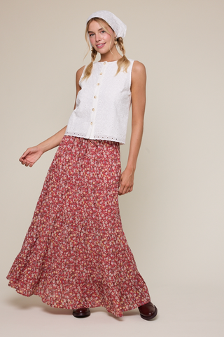 Ditsy Floral Tiered Midi Skirt