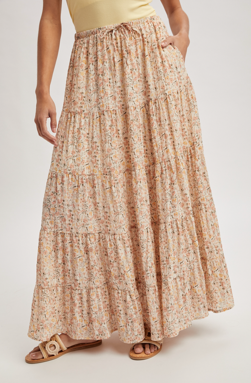 Ditsy Floral Tiered Midi Skirt