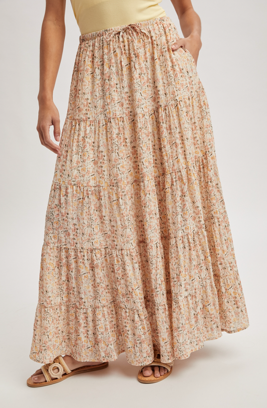 Ditsy Floral Tiered Midi Skirt