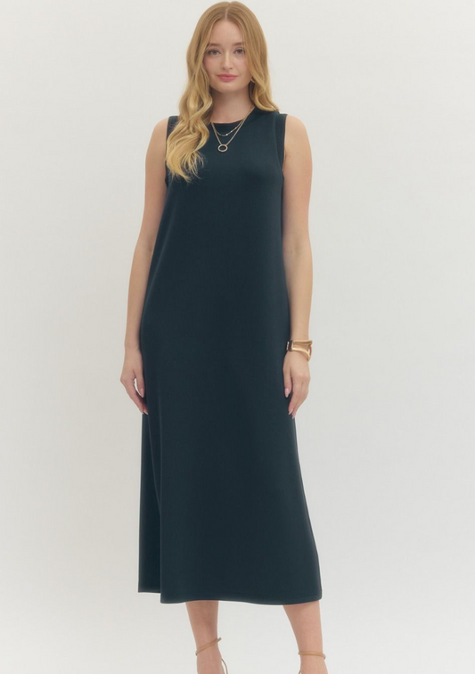 Solid Sleeveless Midi Dress