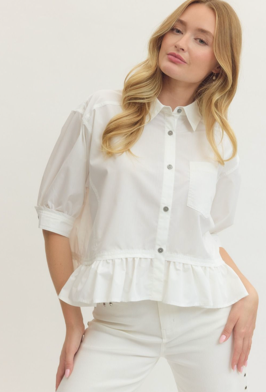 Ruffle Button Down Blouse