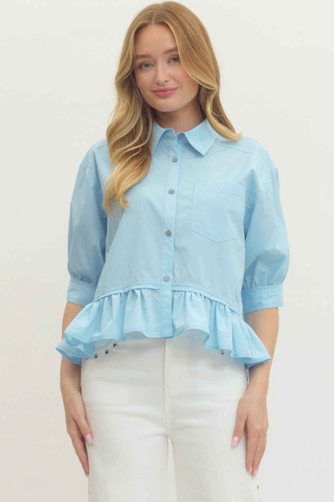 Ruffle Button Down Blouse