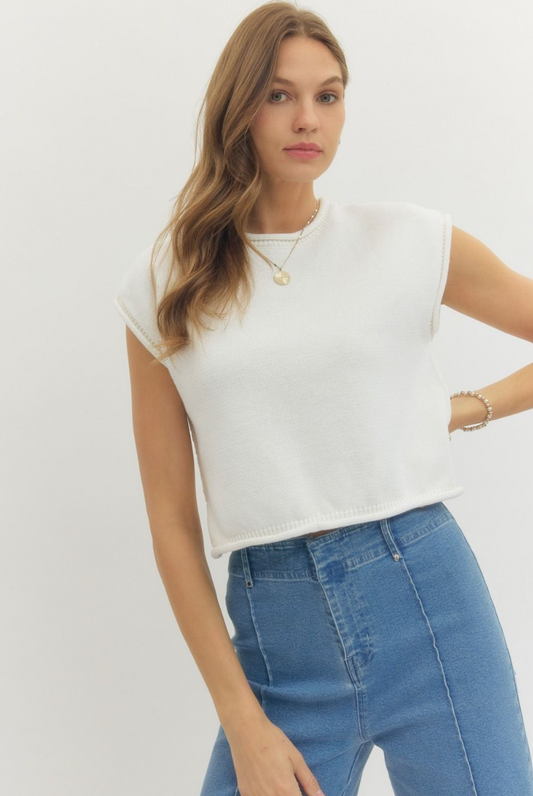 Solid Cap Sleeve Knit Top