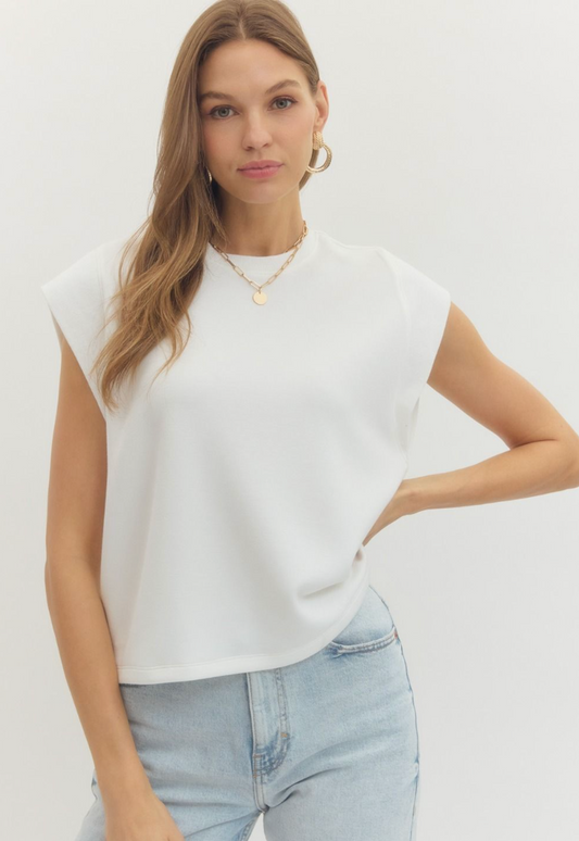 Solid Cap Sleeve Crew Neck