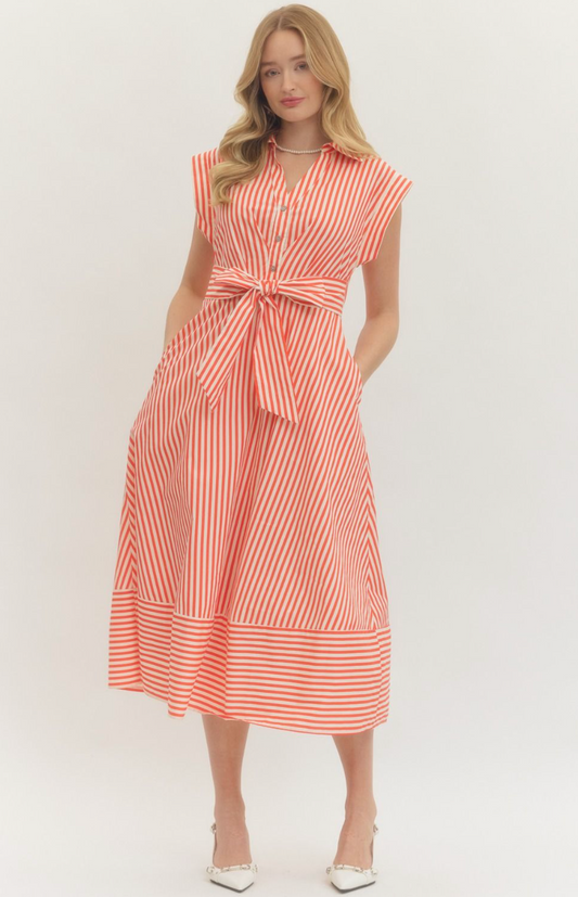 Striped Cap Sleeve Midi Dress