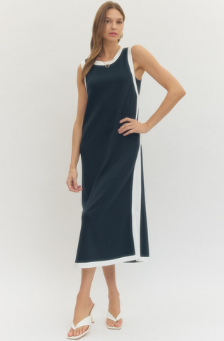 Contrast Binding Midi Dress