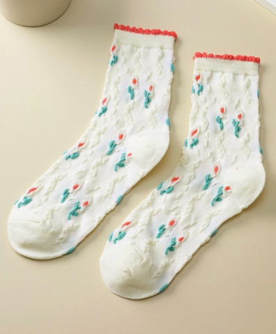 Embroidered Texture Crew Sock