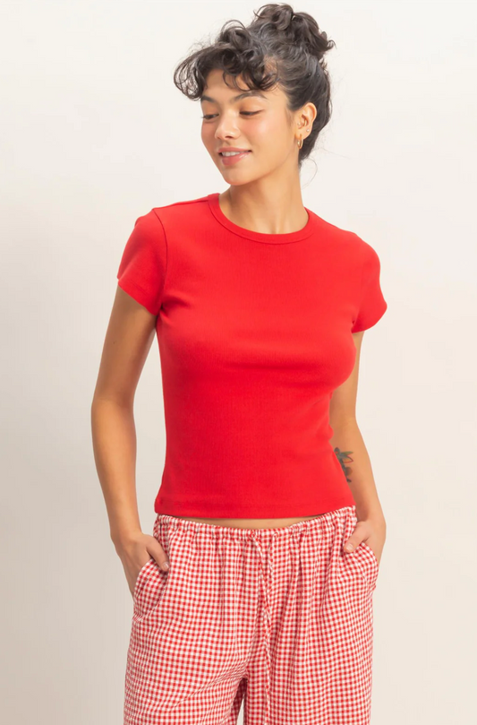 Basic Ribbed Short Sleeve Top