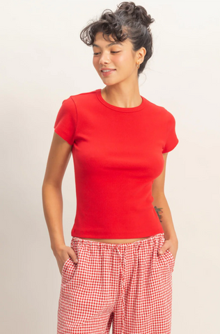 Basic Ribbed Short Sleeve Top
