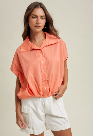 Bubble Hem Button-Up Blouse