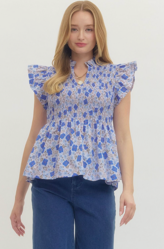 Ruffle Sleeveless Floral Blouse