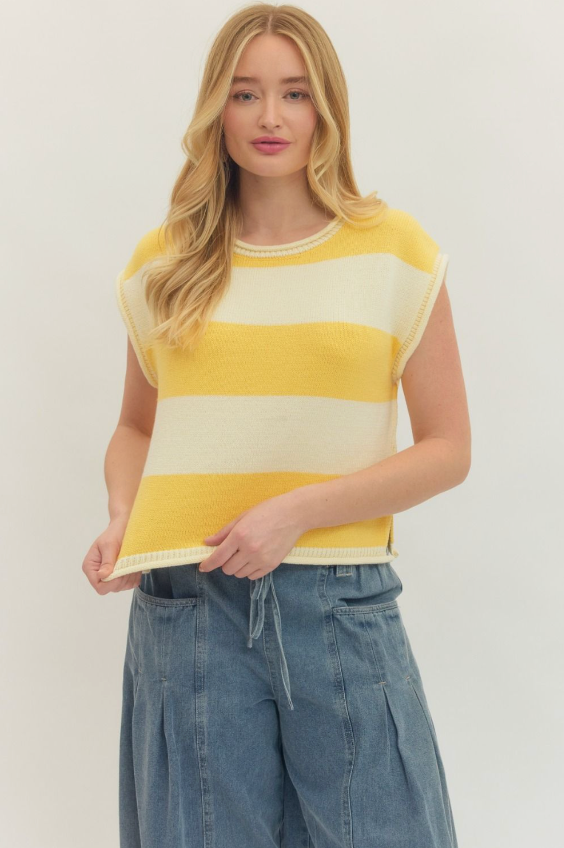 Striped Cap Sleeve Sweater