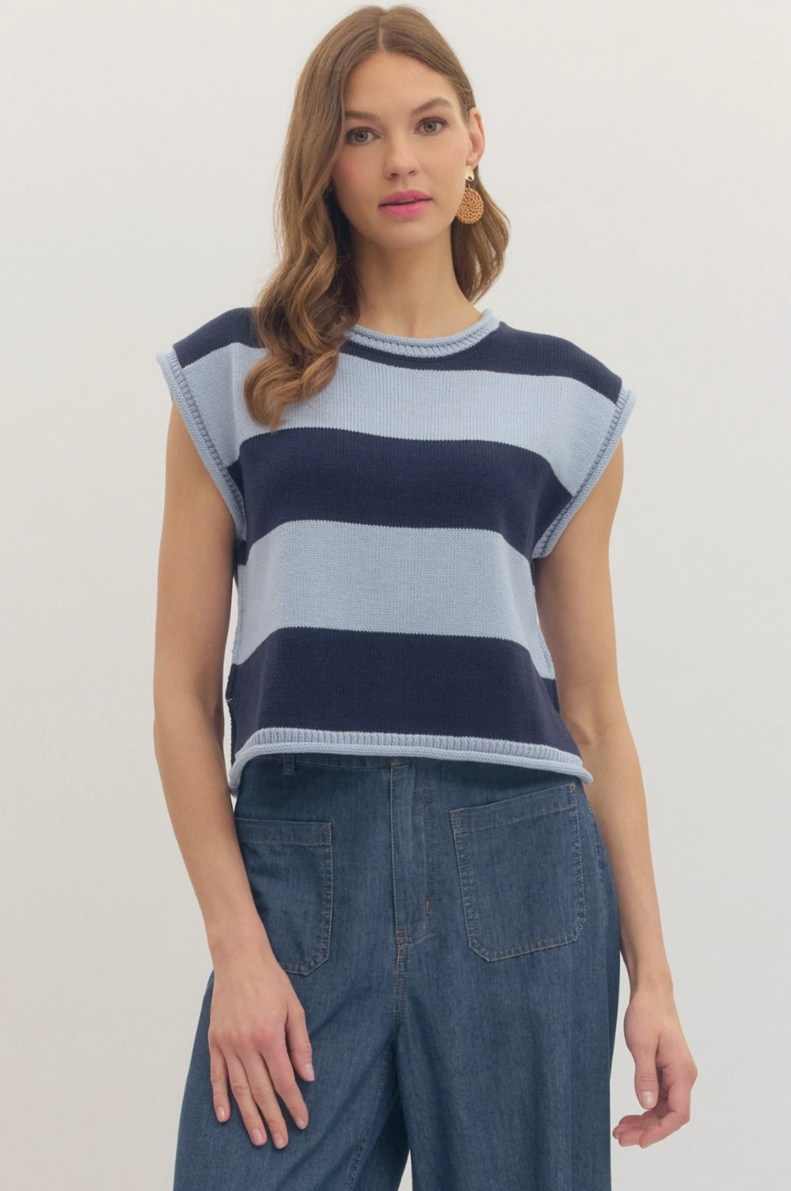 Striped Cap Sleeve Sweater