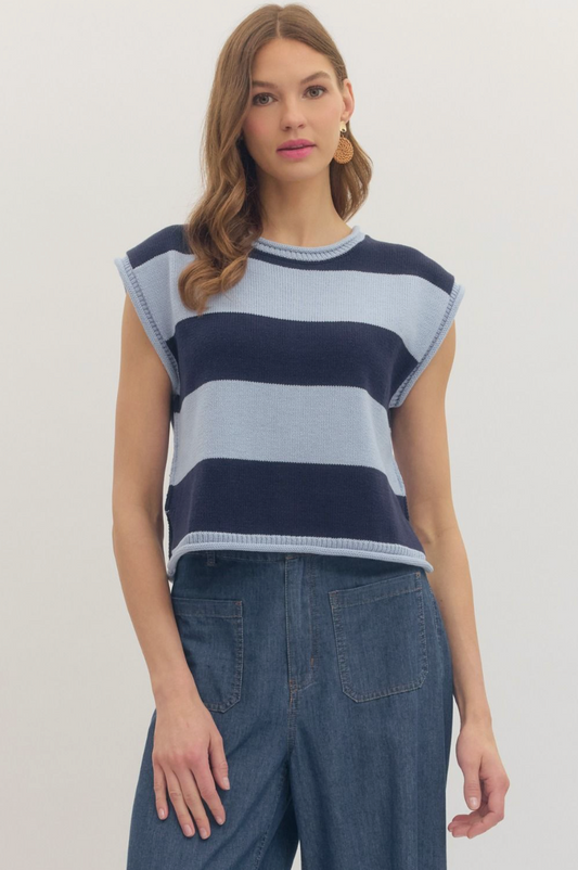 Striped Cap Sleeve Sweater