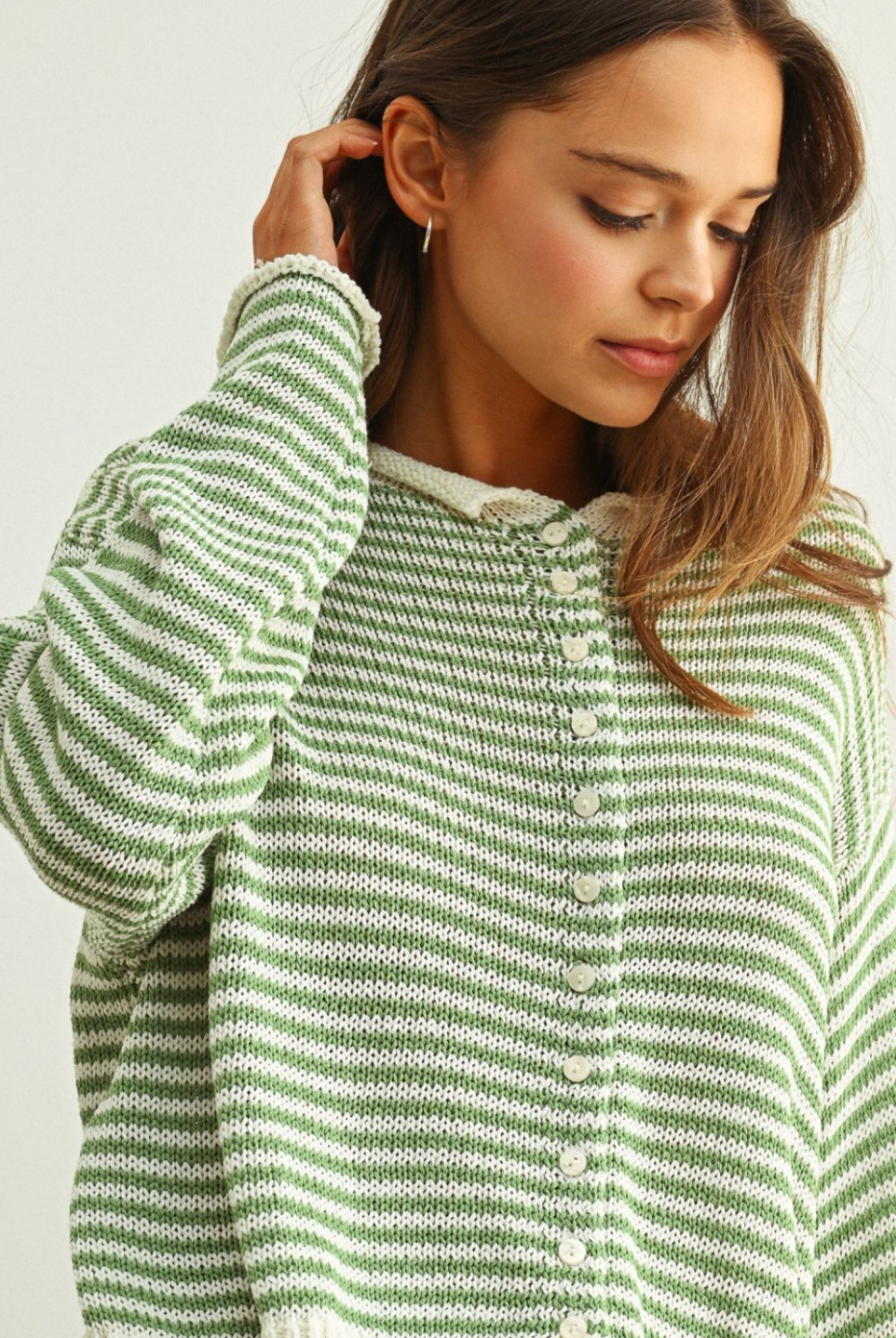 Stripe Front Button Cardigan