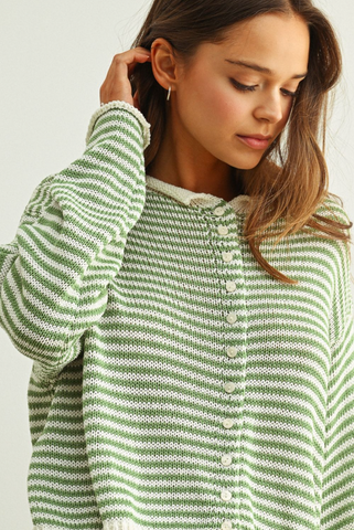 Stripe Front Button Cardigan