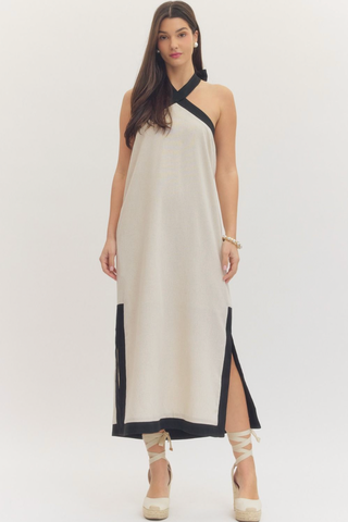 Contrast Halter Midi Dress