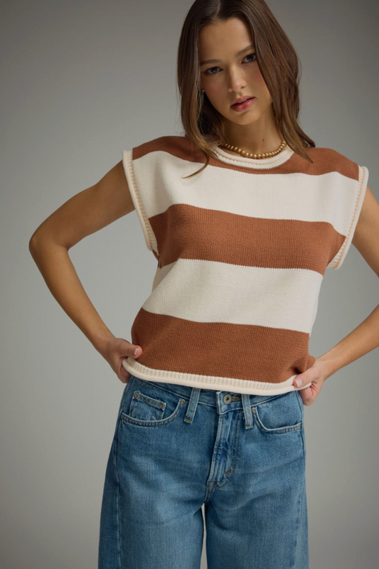 Striped Cap Sleeve Sweater