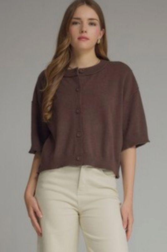 Short Sleeve Button Down Cardigan
