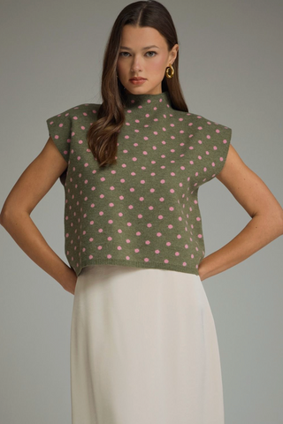 Polka Dot Mock Neck Sweater