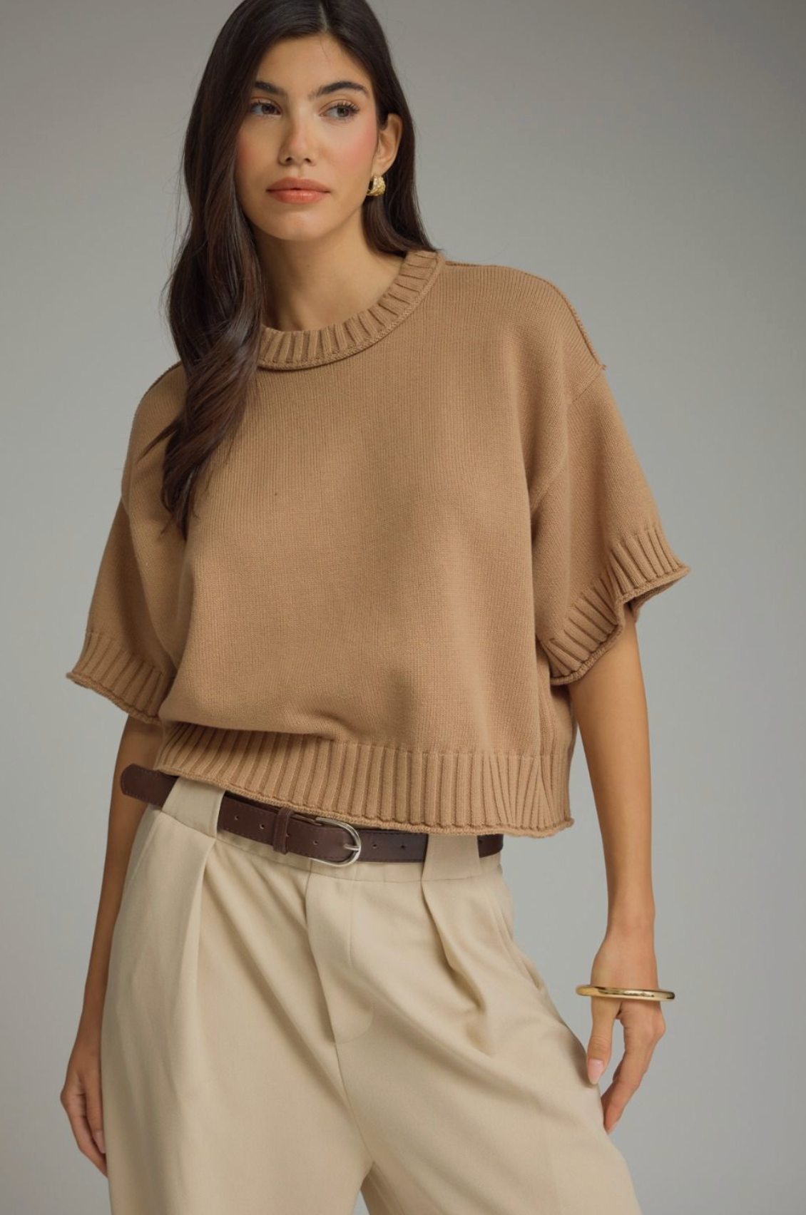 Solid Short Sleeve Knit Top