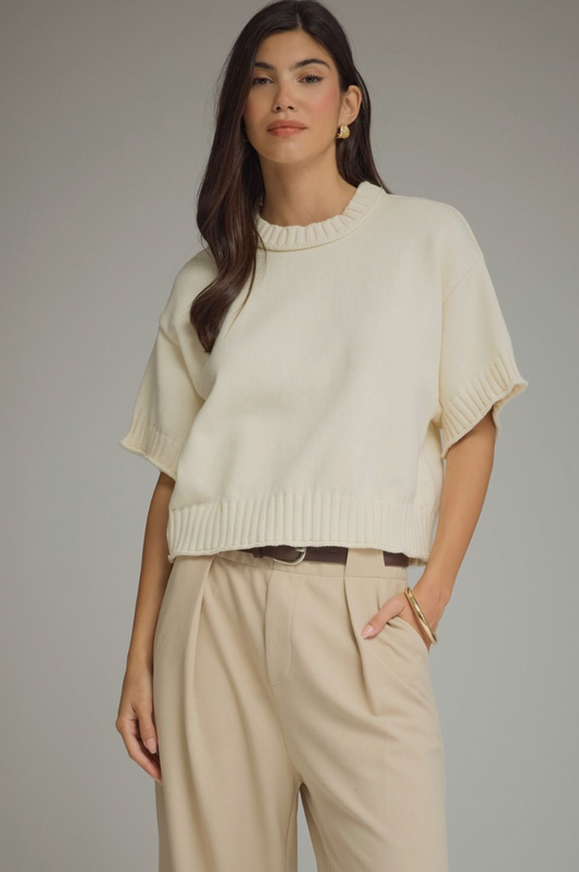 Solid Short Sleeve Knit Top