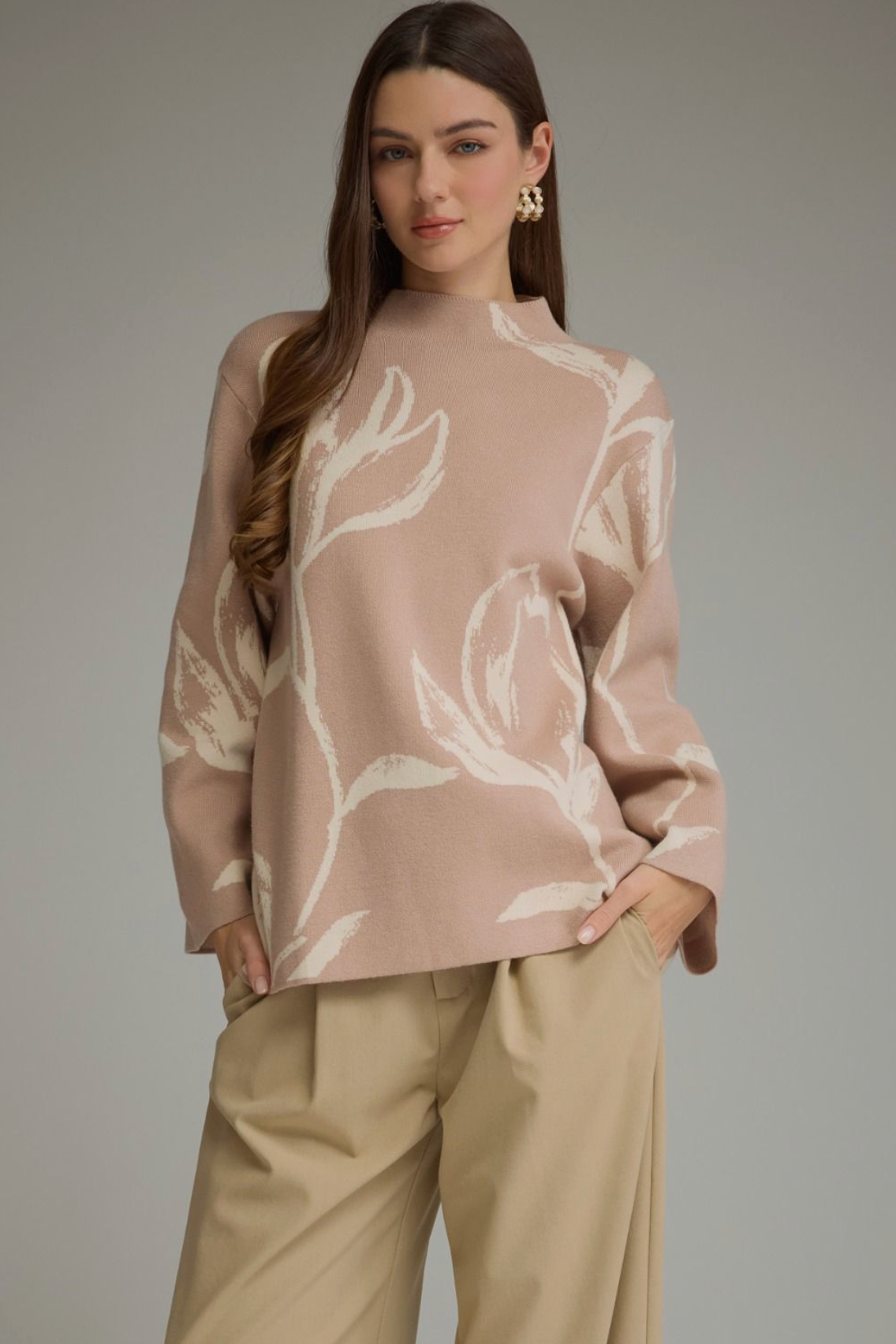 Floral High Neck Knit Top