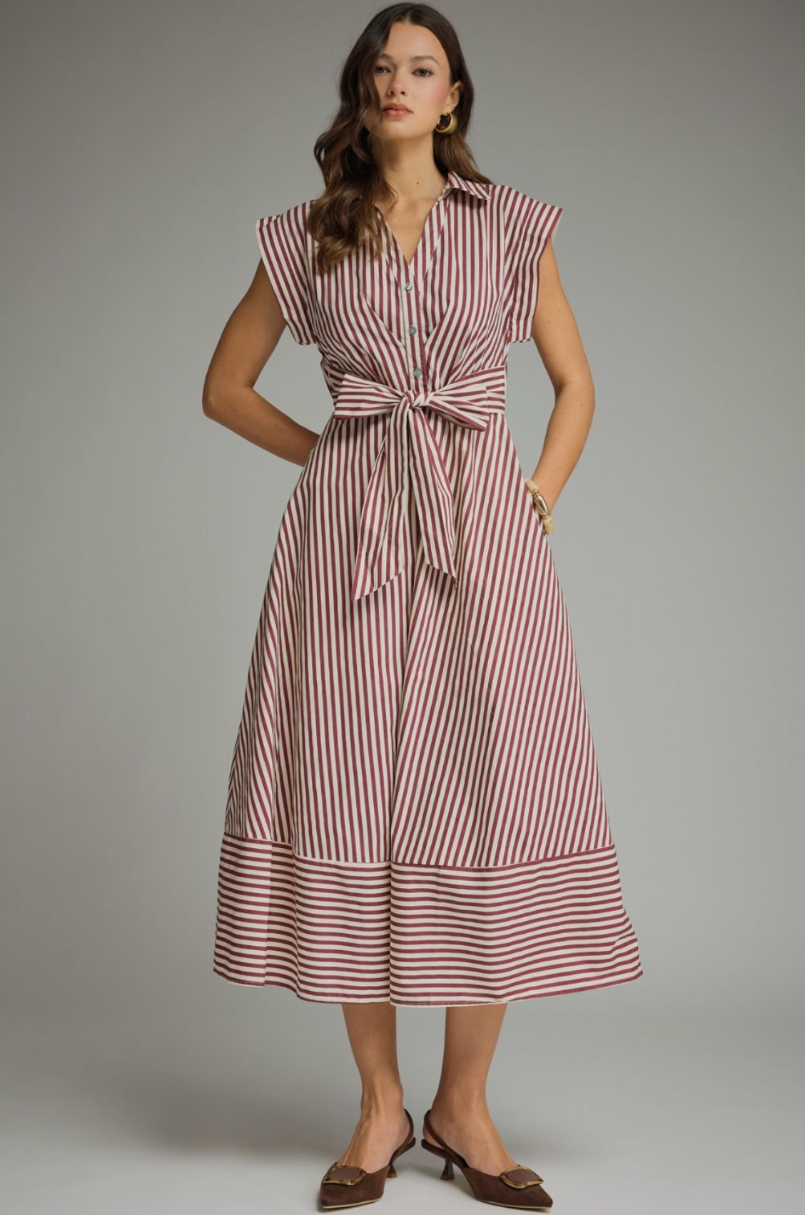 Striped Cap Sleeve Midi Dress