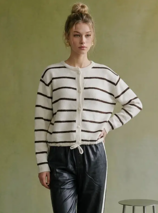 Stripe Drawstring Cardigan