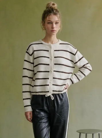 Stripe Drawstring Cardigan