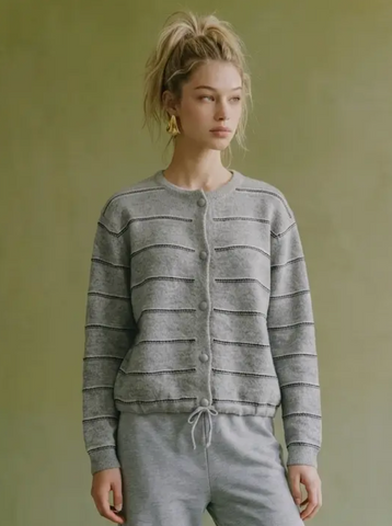 Stripe Drawstring Cardigan