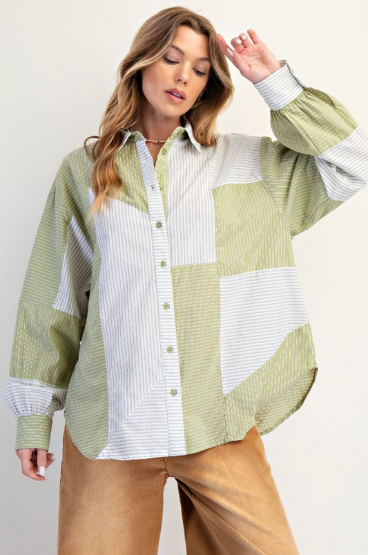 Contrast Stripe Button Down Top