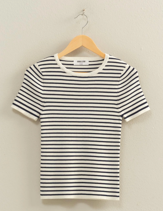 Stripe Ribbed Crew Neck Top