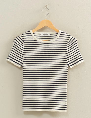 Stripe Ribbed Crew Neck Top