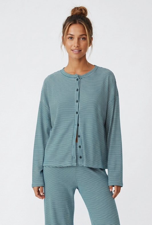 Stripe Fleece Button Down Top