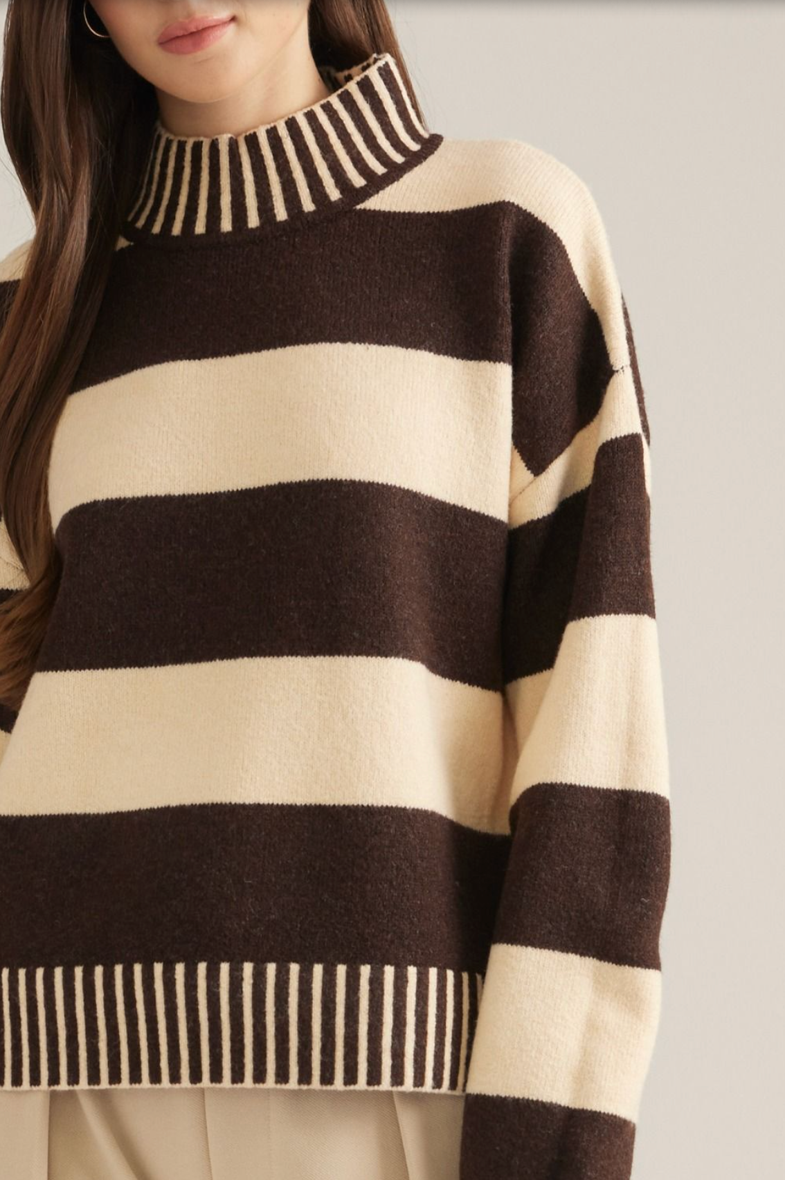 Contrast Stripe Mock Neck Sweater