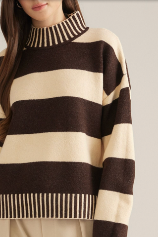 Contrast Stripe Mock Neck Sweater